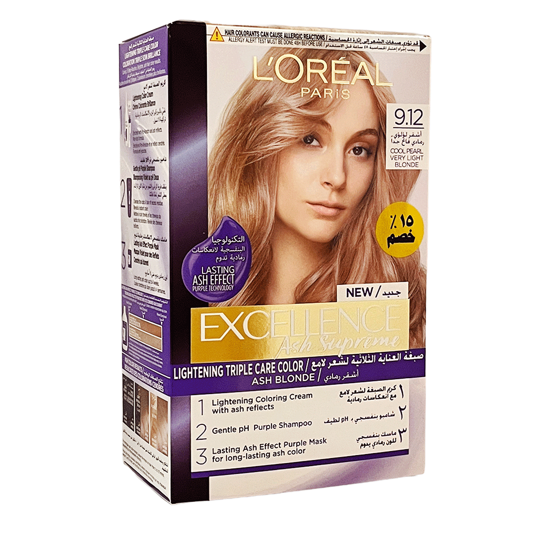 لوريال صبغة اكسيلنس 12-9 اشقر لؤلؤى رمادى فاتح جدا - Loreal Color Excellence 9-12 Cool Pearl Very Light Blonde Offer 15% (اشقر لؤلؤى رمادى فاتح جدا 12-9)
